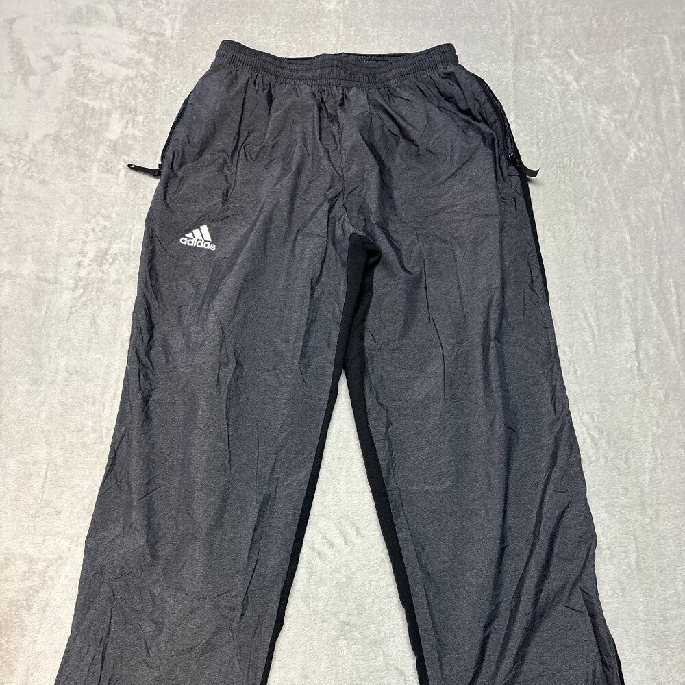 Vintage Adidas Track Pants Mens L Jogger Gray Black Drawstring Zip Pockets Y2K
